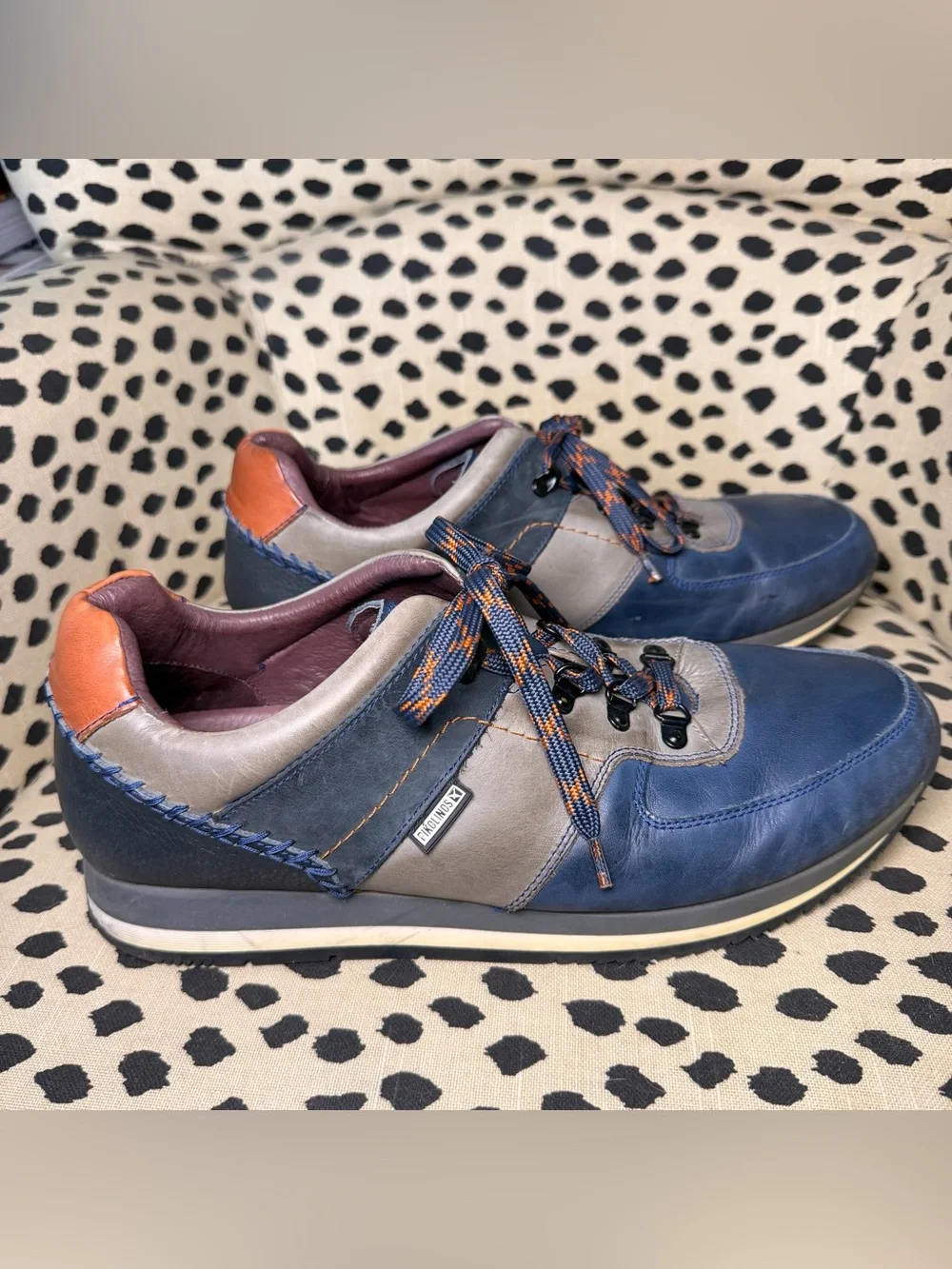 Men's Pikolinos Casual Leather Sneakers in Navy and Gray